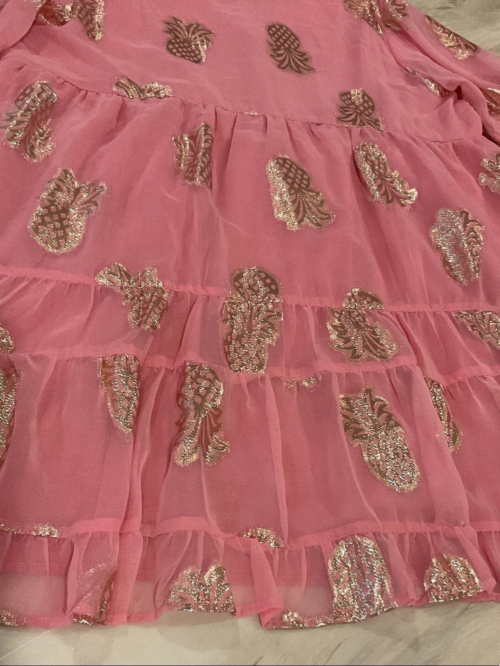 NWT, baby doll Simply Southern Pink Tiered Dress with Gold Foil Accents. - Picture 10 of 10
